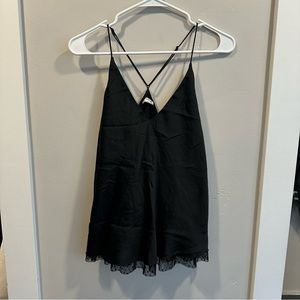 Free People Black Lace-Trim Slip Tank